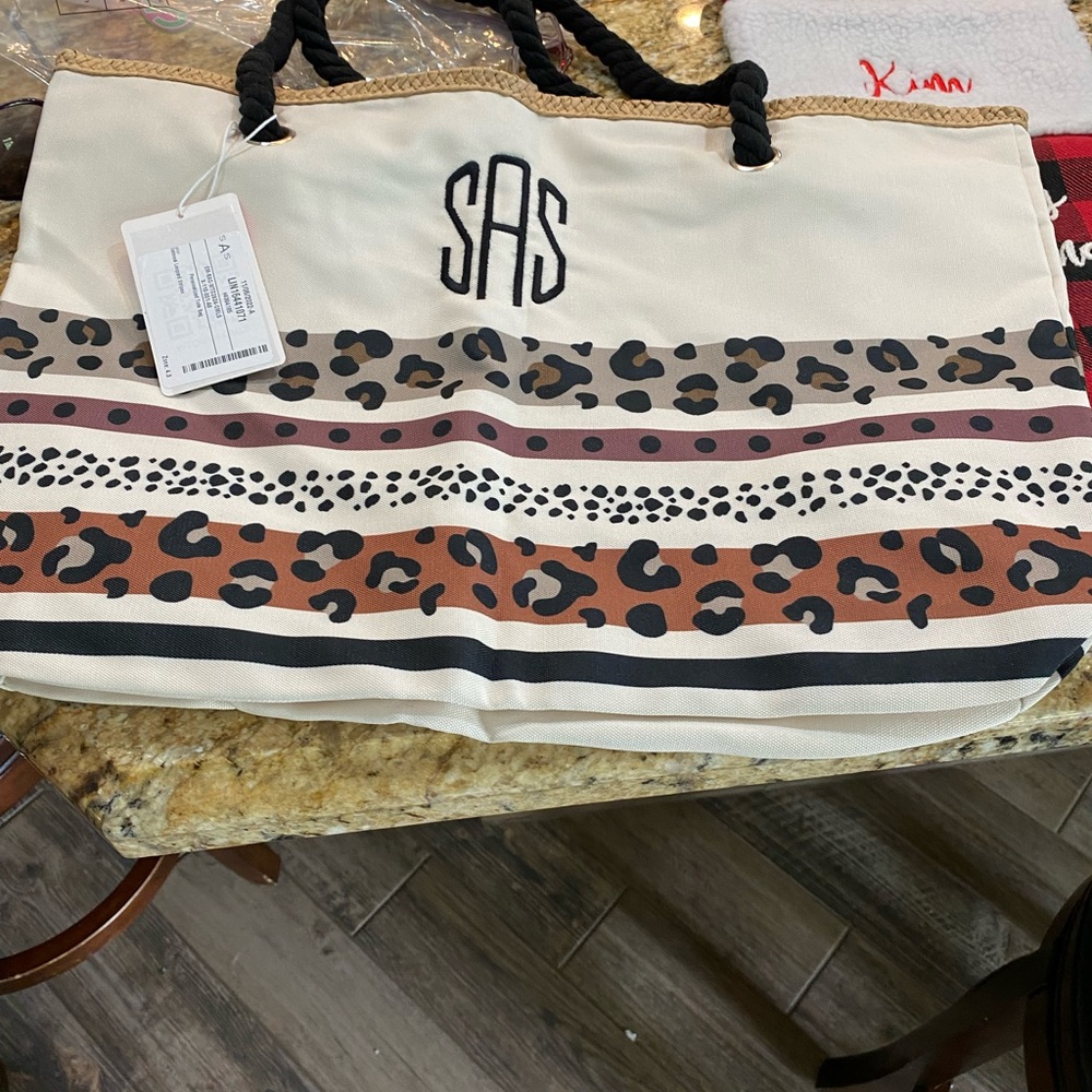 Brand new Marleylilly leopard print tote bag with initials
